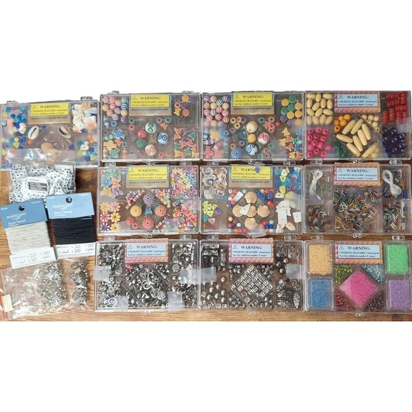Bead Lot Beads 10+ Cases Crafting Jewelry Beads Colorful Plastic Wooden Metal - Picture 1 of 12